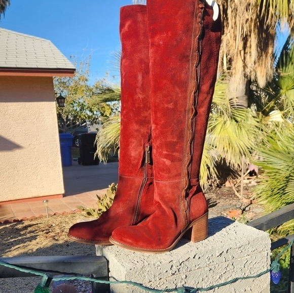 Vera Cruz Sundance Sagebrush boots  Burgundy suede brown leather‎ trim Tall - Picture 7 of 11